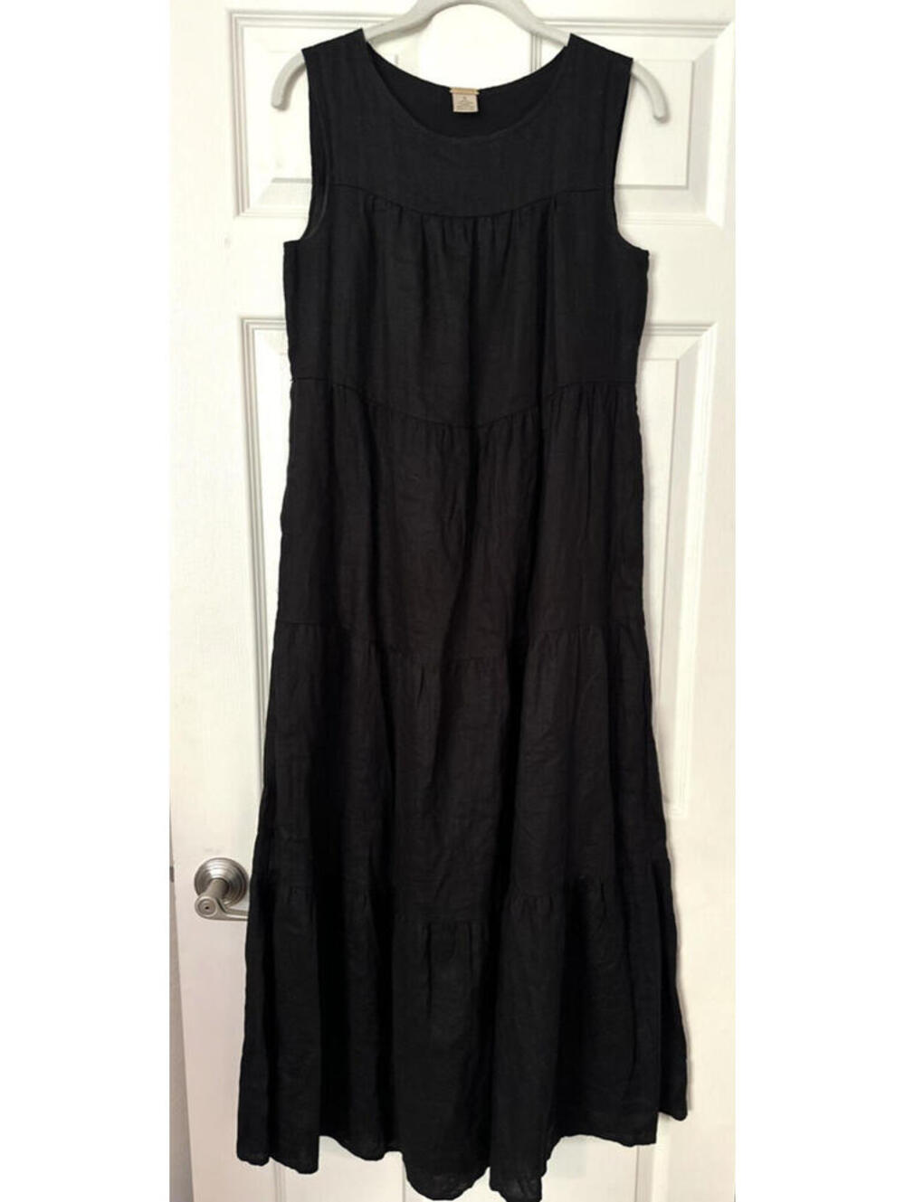 Magaschoni Womens Size S Maxi Dress Black Linen Sleeveless Resortwear V Neck